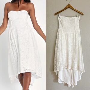 NWOT Curated Charm White Lace Strapless Bustier High-Low Dress